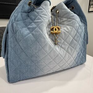 Chanel 25 Large Light Blue Denim Shoulder Bag